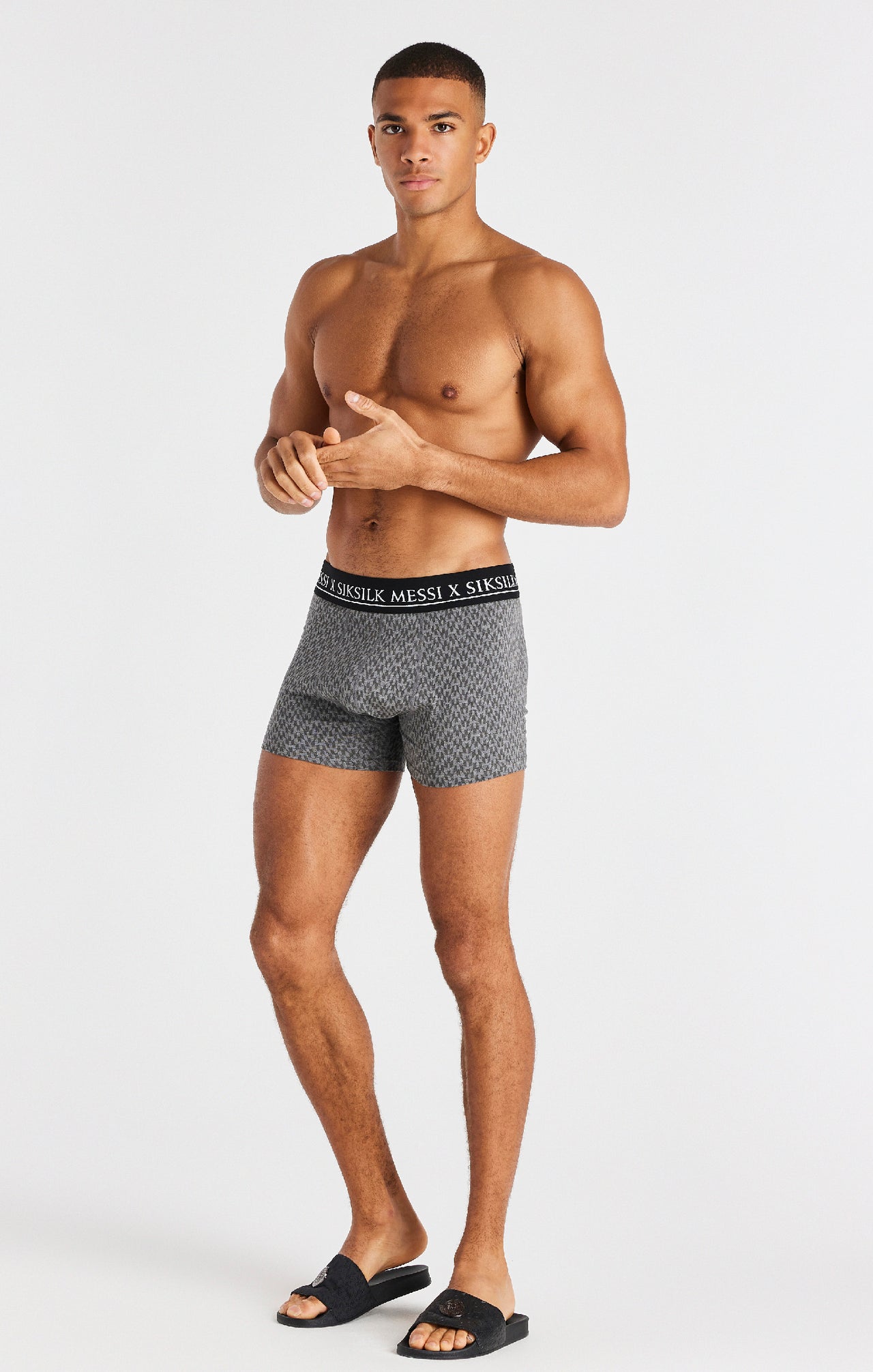 Black
                    
                         White And Grey Marl Aop 3 Pack Boxers (15)