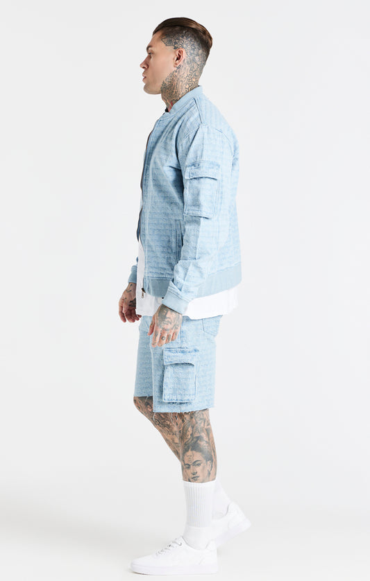 Blue Jacquard Denim Cargo Short