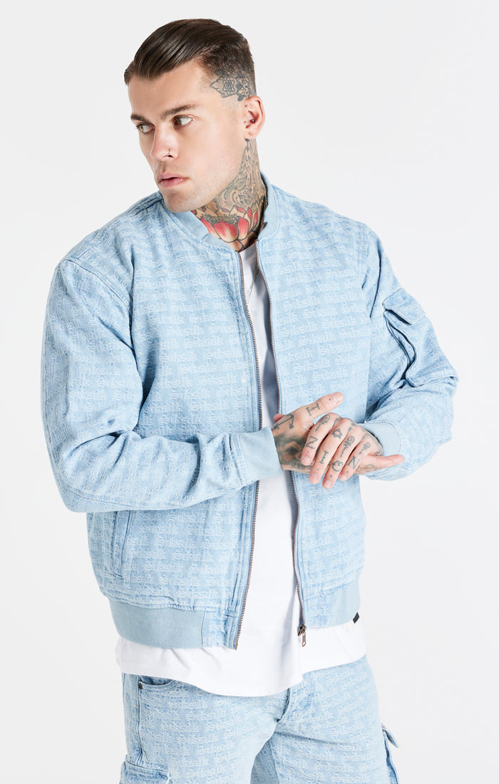 Blue Jacquard Denim Bomber Jacket (1)