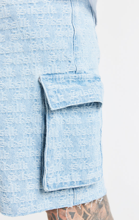 Blue Jacquard Denim Cargo Short