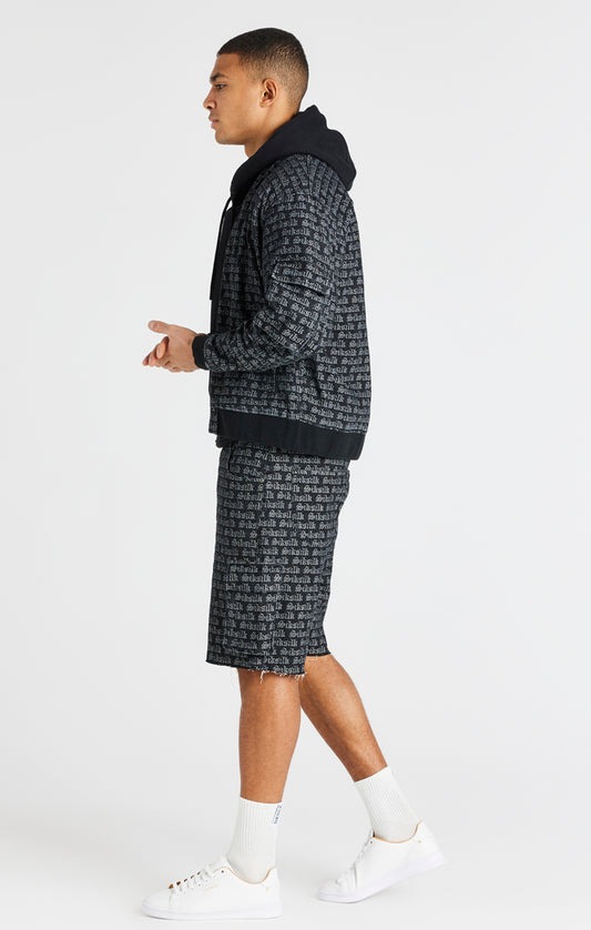 Black Jacquard Denim Cargo Short