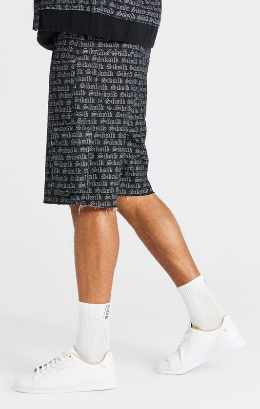 Black Jacquard Denim Cargo Short