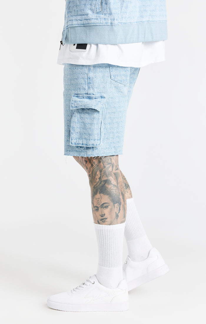 Blue Jacquard Denim Cargo Short (1)