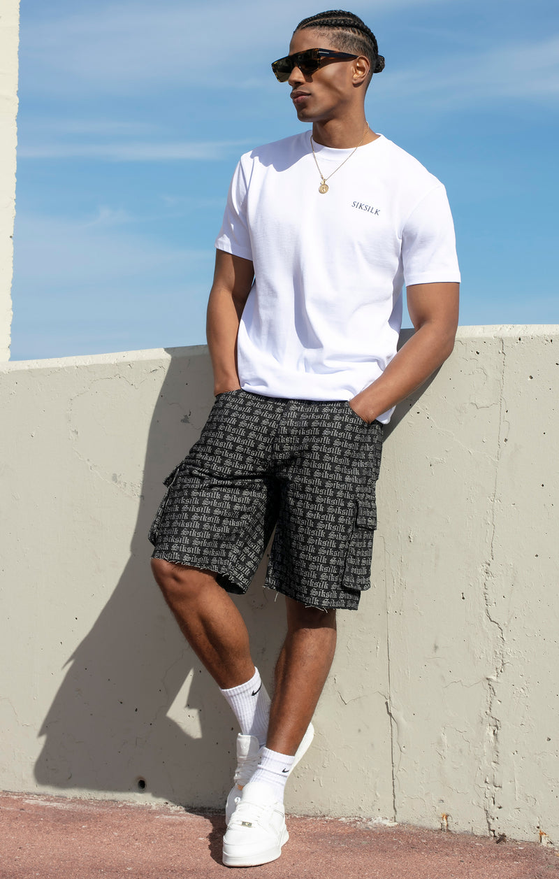 Black Jacquard Denim Cargo Short (1)