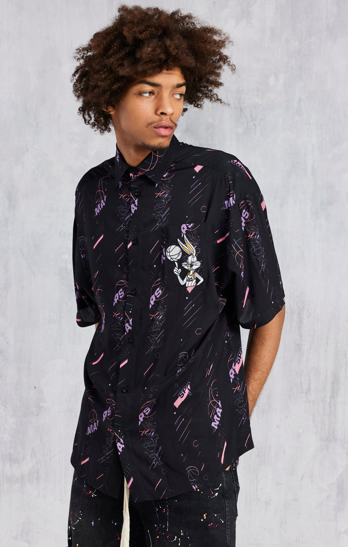 Black Space Jam x SikSilk Stripe Shirt