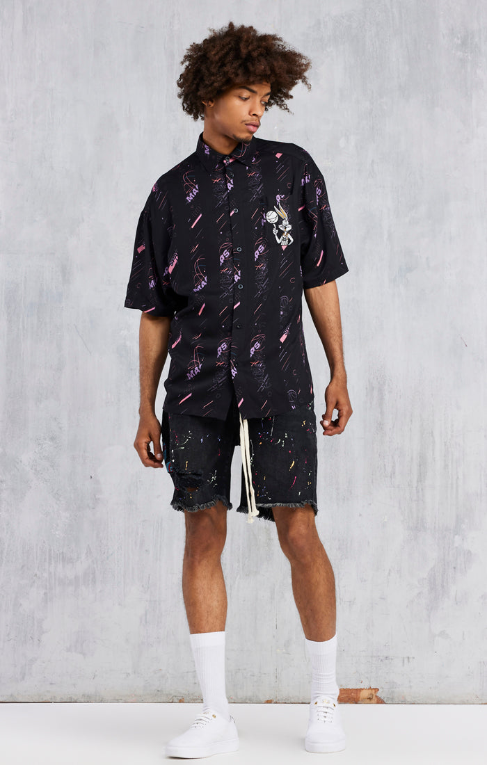 Black Space Jam x SikSilk Stripe Shirt (1)