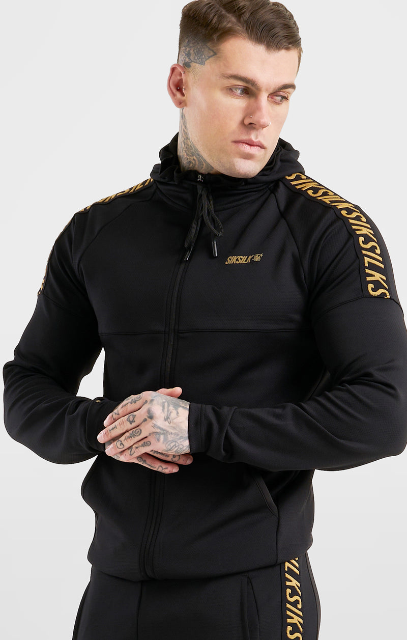 Black Sports Zip Through Tape Hoodie