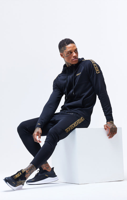 Black Sports Zip Through Tape Hoodie