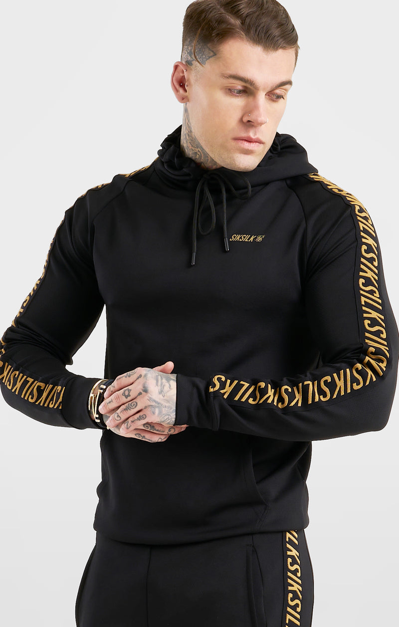 Black Sports Taped Muscle Fit Hoodie