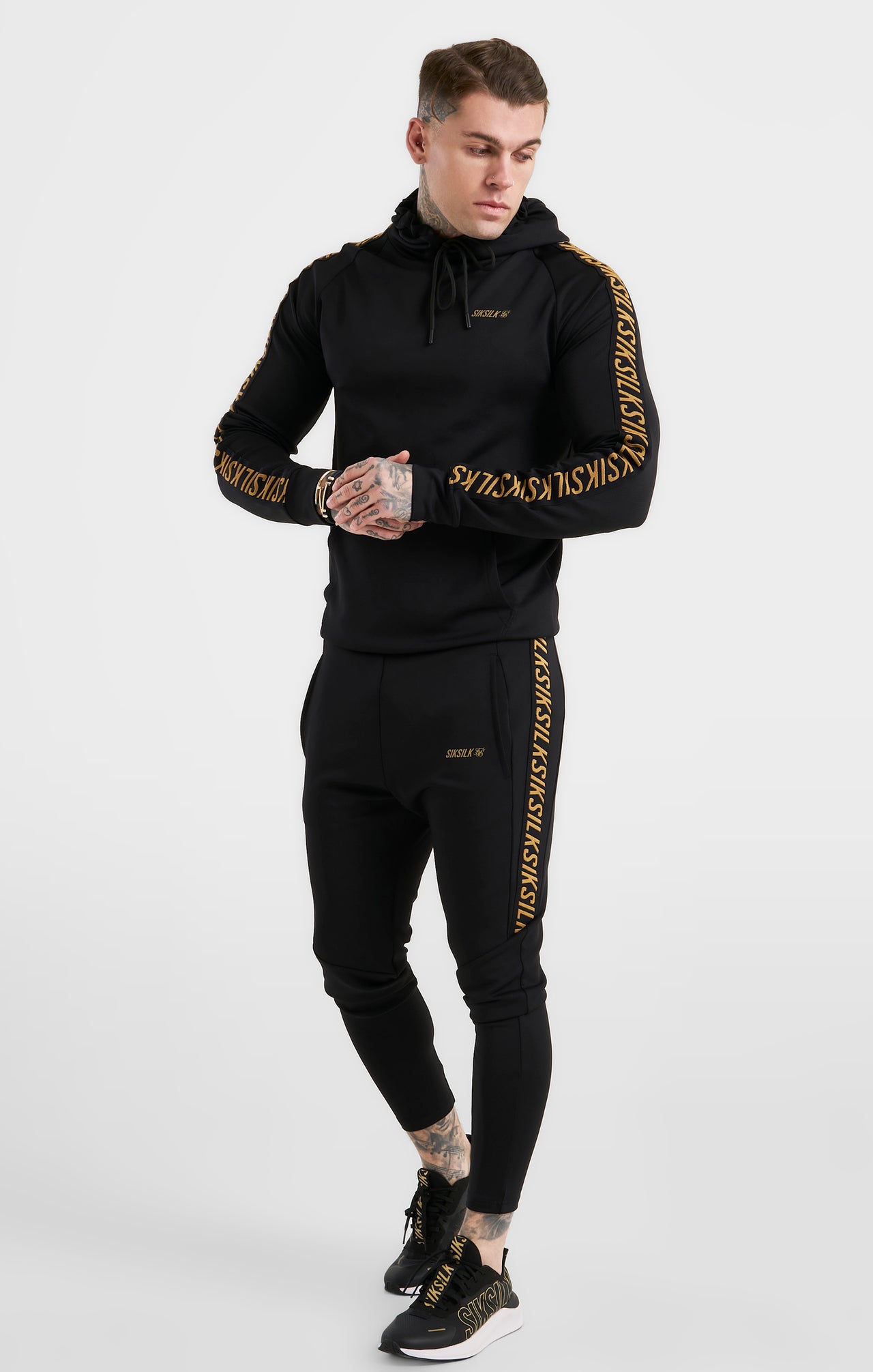 Black Sports Taped Muscle Fit Hoodie (3)