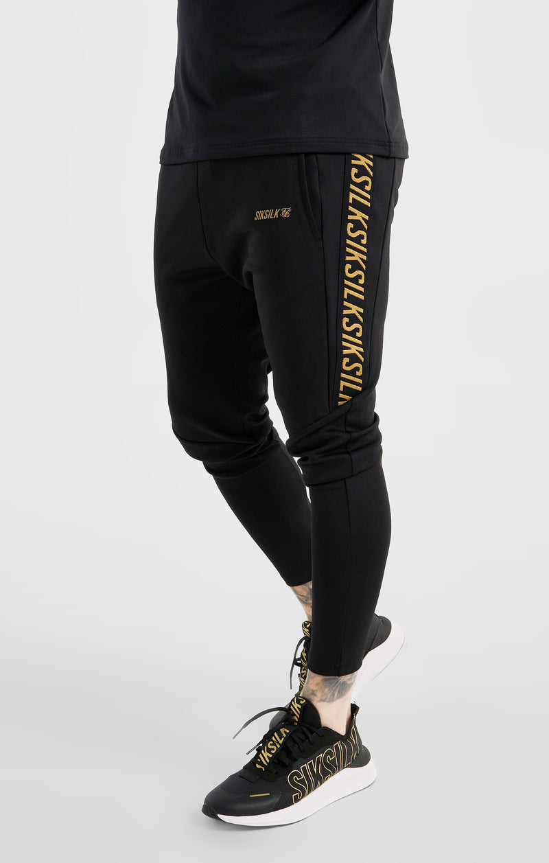 Black Sports Taped Muscle Fit Track Pant