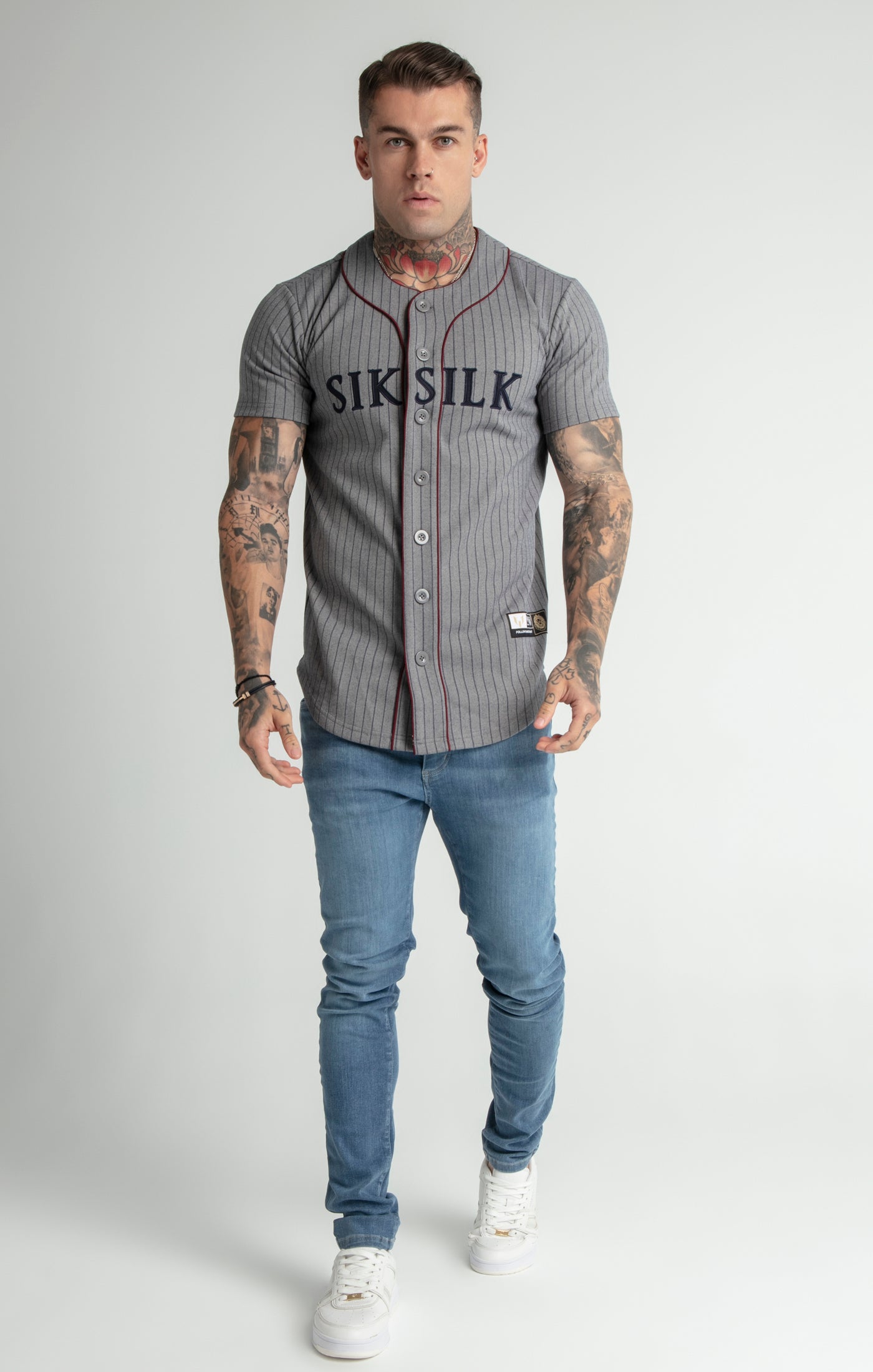 SikSilk Men's Messi X Baseball Jersey-Grey - Hibbett