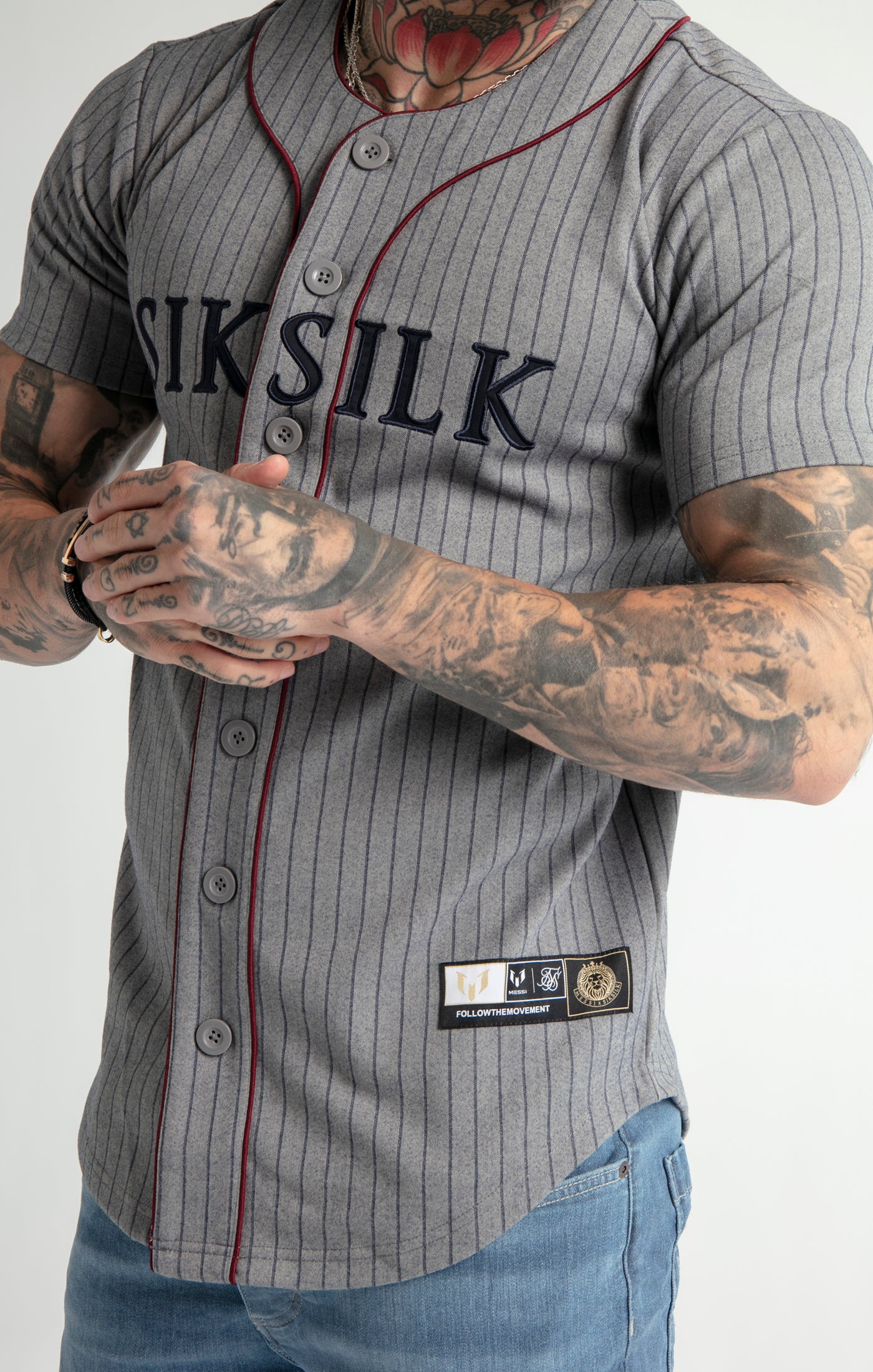 SikSilk Men's Messi X Baseball Jersey-Grey - Hibbett