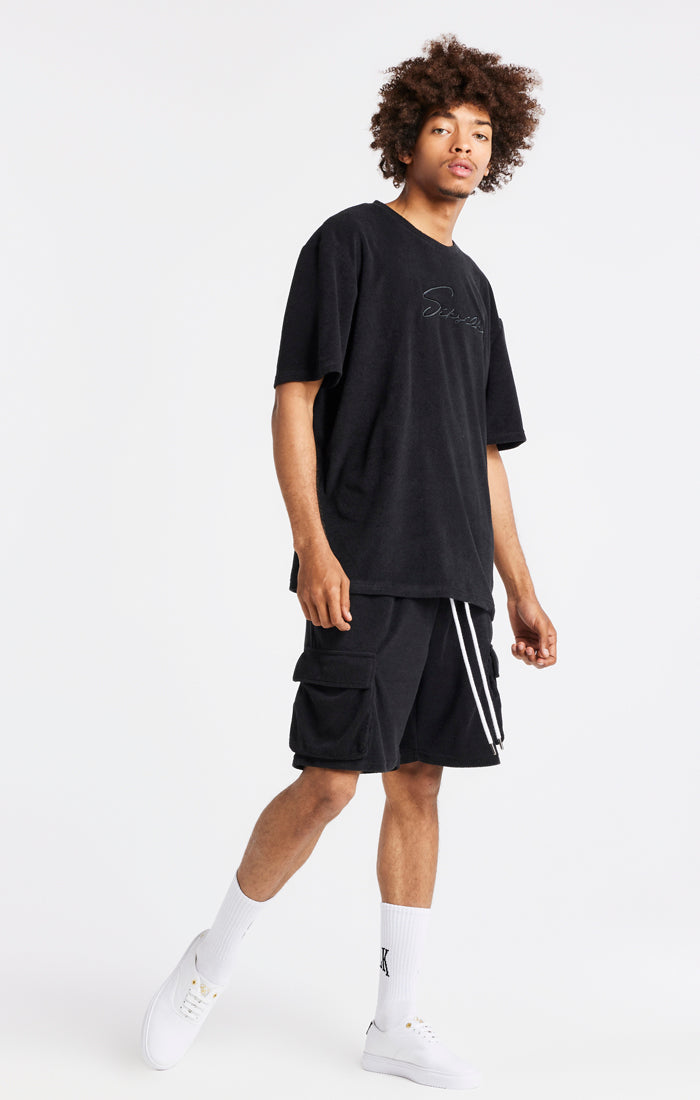 Load image into Gallery viewer, Black Towelling Cargo Short (1)