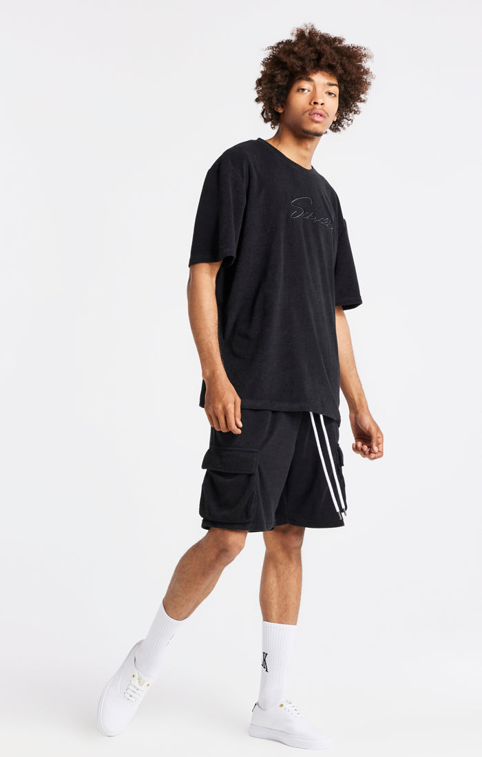 Black Towelling Cargo Short (1)