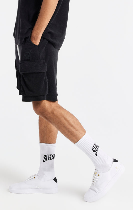 Black Towelling Cargo Short