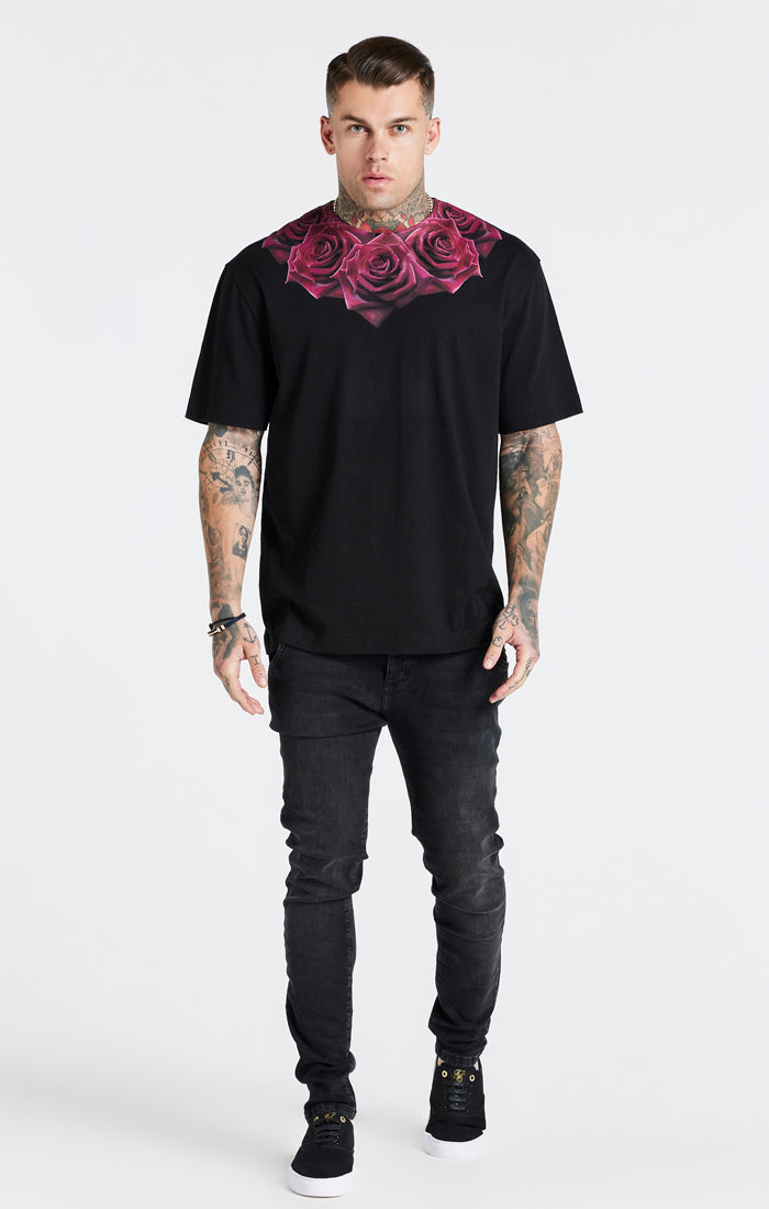 Black Relaxed Fit Rose T-Shirt (2)
