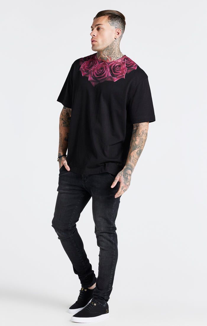 Black Relaxed Fit Rose T-Shirt (3)