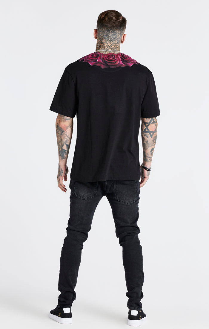 Black Relaxed Fit Rose T-Shirt (4)