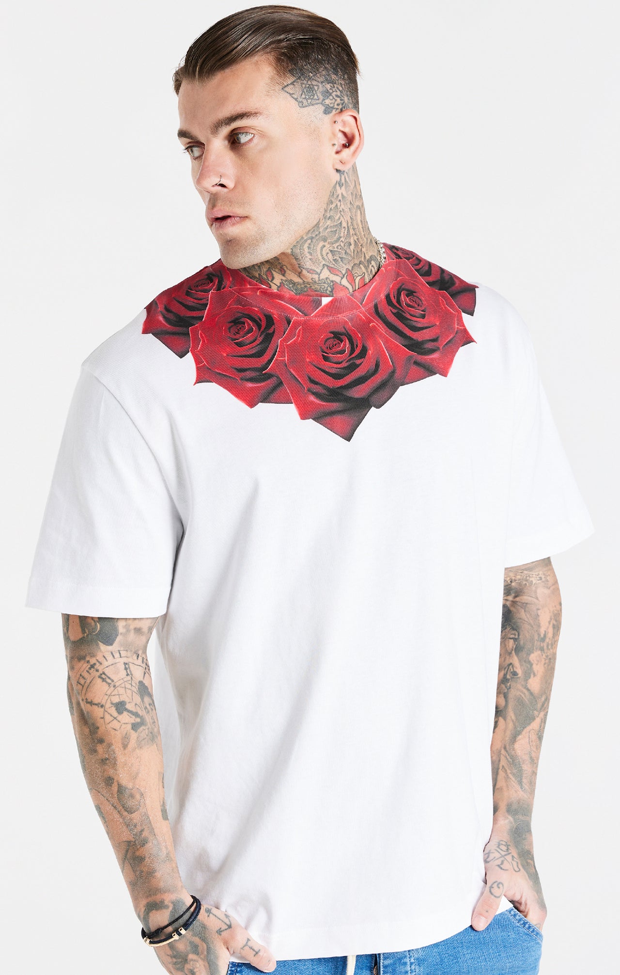 SikSilk Relaxed Fit Rose Tee - White