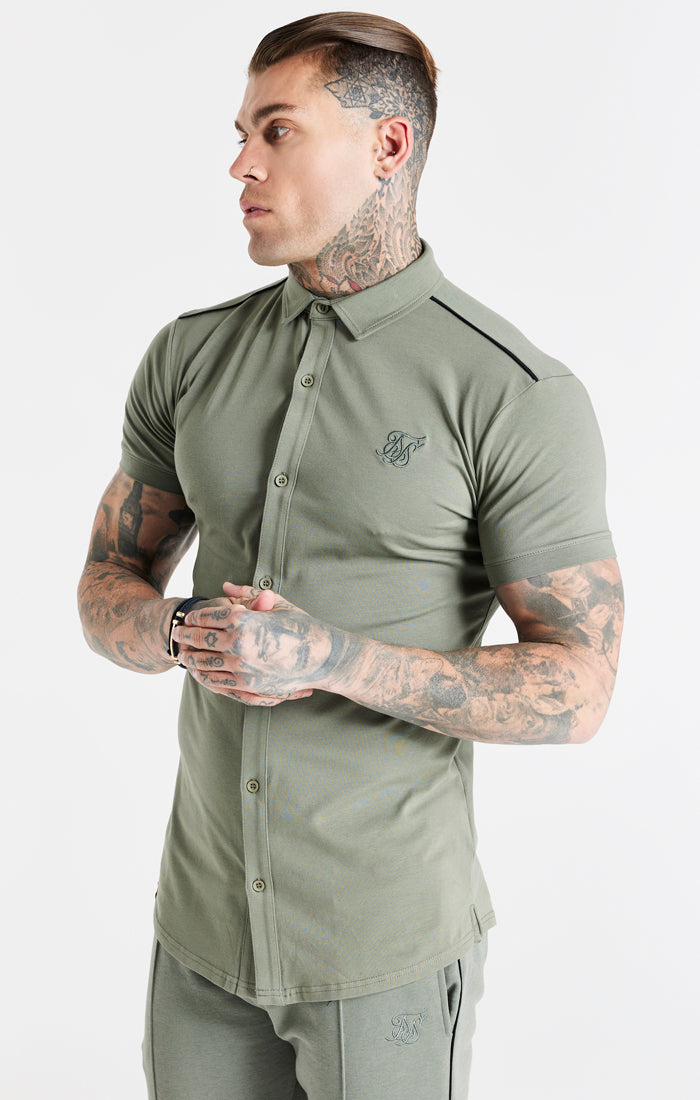 Khaki Grandad Collar Shirt SikSilk NZ - Main Image