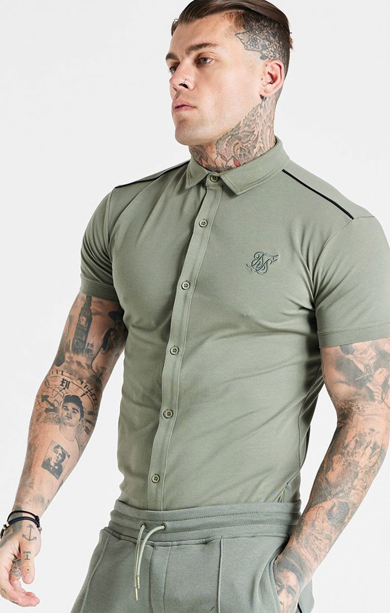 Khaki Grandad Collar Shirt