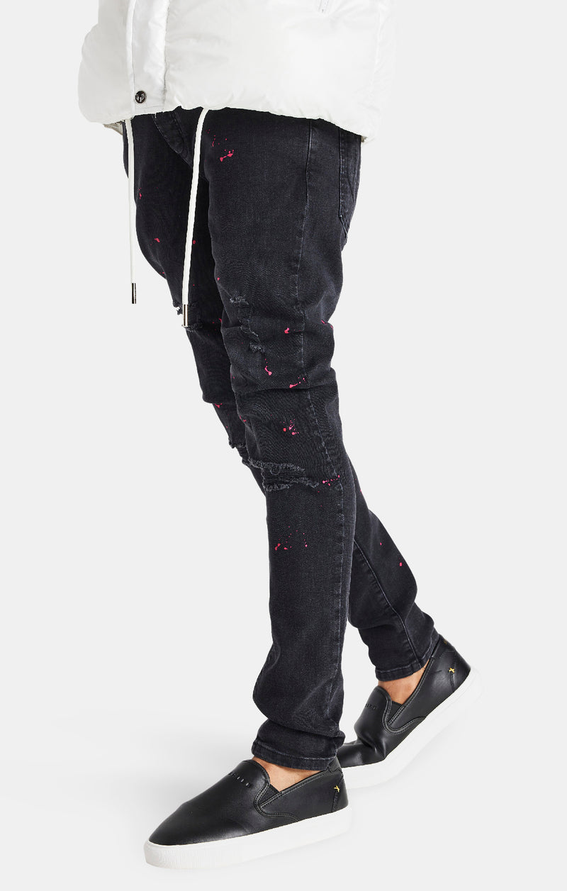 Messi x SikSilk Black Distressed Slim Fit Jean