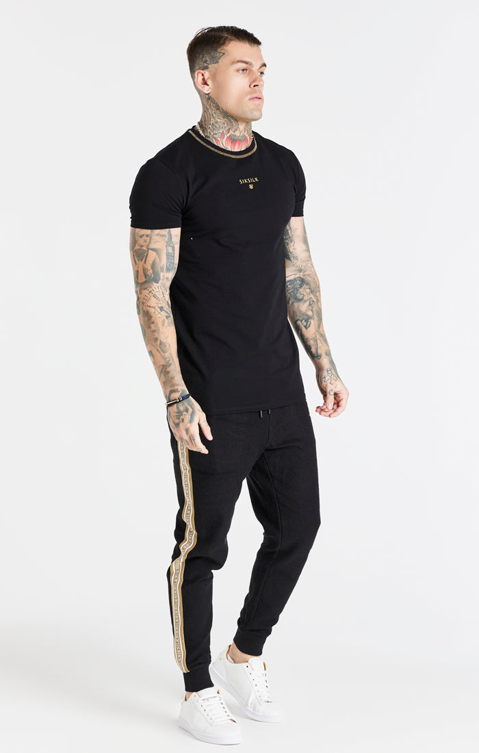 Black Cover Stitch Muscle Fit T-Shirt (2)
