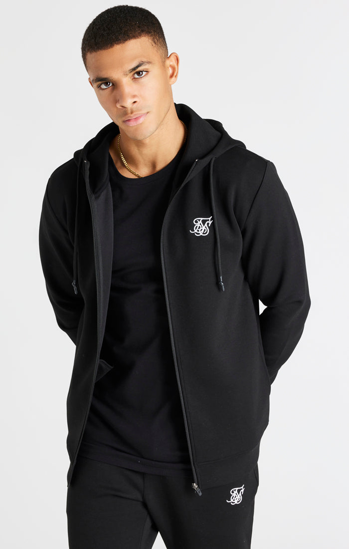 Black Zip Through Poly Hoodie