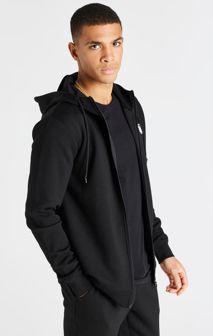 Black Zip Through Poly Hoodie (1)