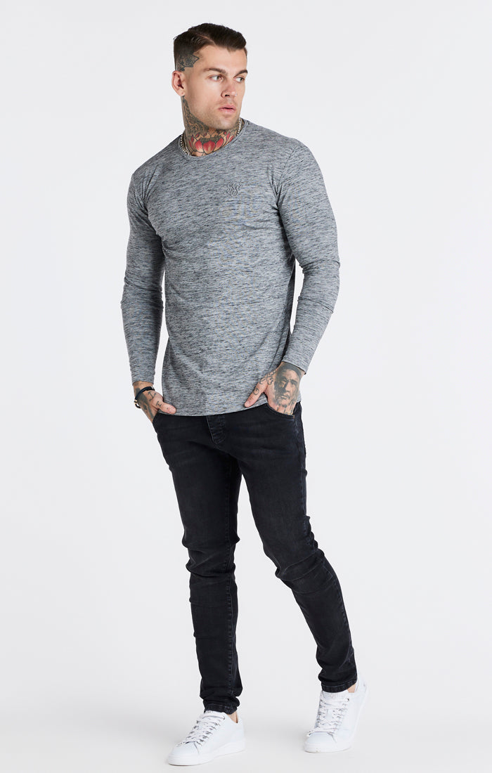 Grey Marl Long Sleeve Muscle Fit T-Shirt (2)