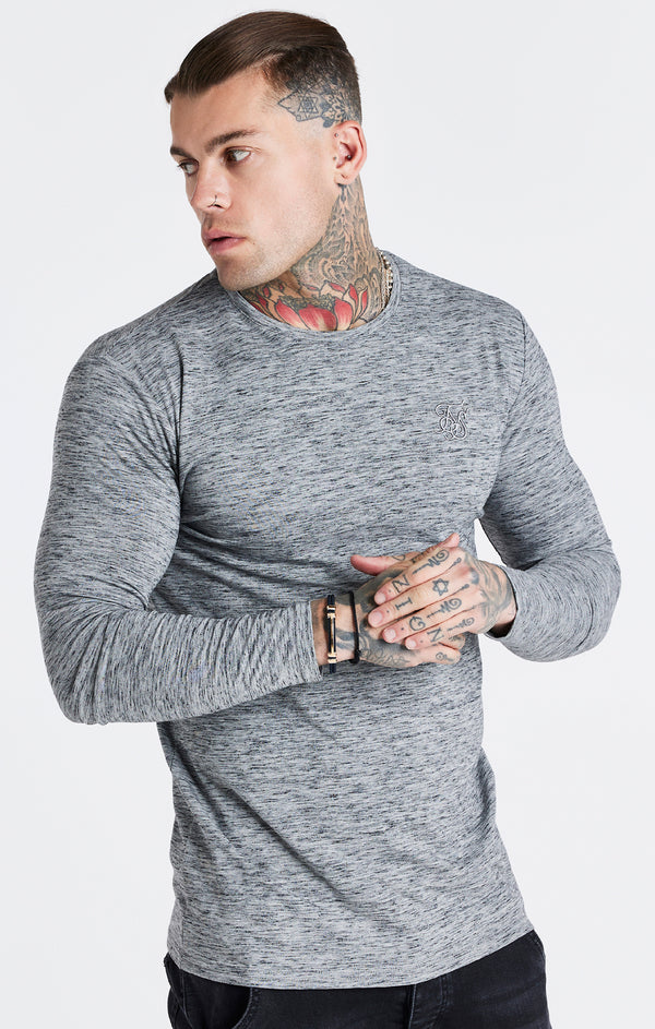 Grey Marl Long Sleeve Muscle Fit T-Shirt