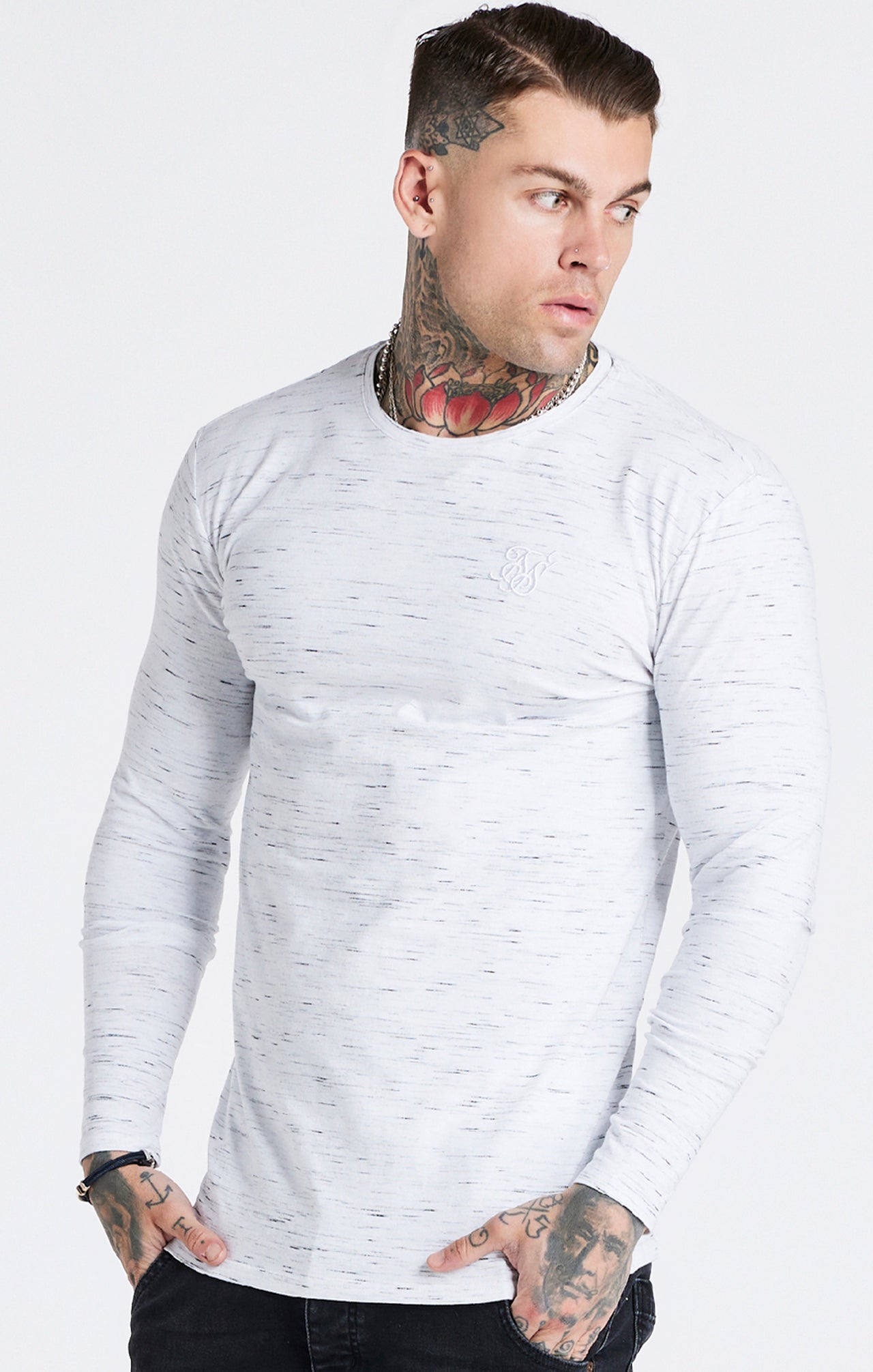 White Long Sleeve Muscle Fit T-Shirt