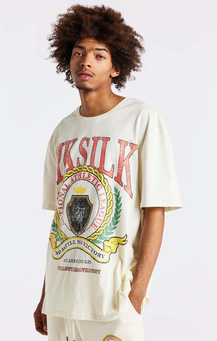 Ecru Varsity Print Oversized T-Shirt