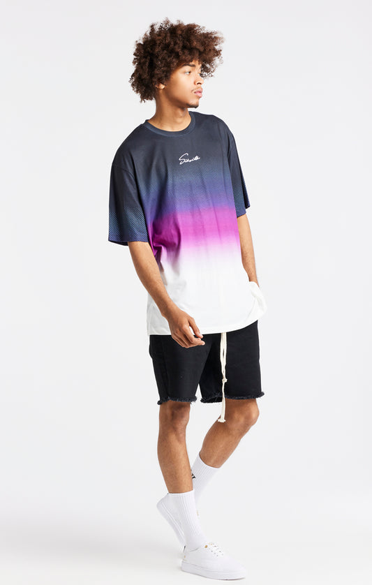 SikSilk Retro Flash Relaxed Fit Tee - Black Teal & Pink