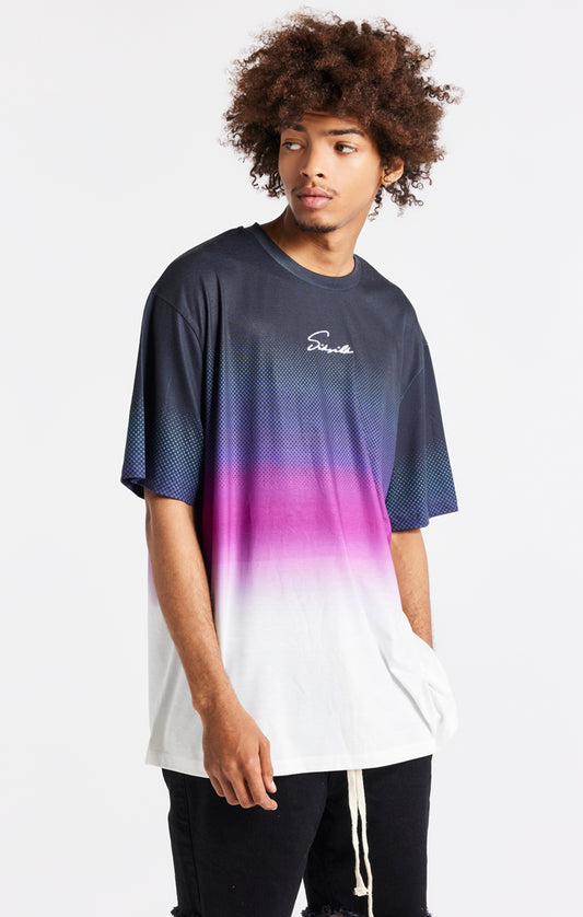 SikSilk Retro Flash Relaxed Fit Tee - Black Teal & Pink