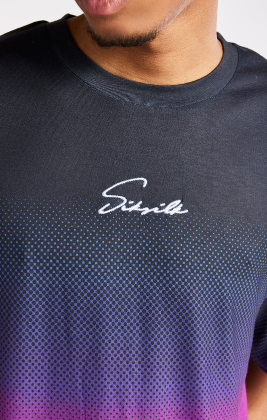 SikSilk Retro Flash Relaxed Fit Tee - Black Teal & Pink