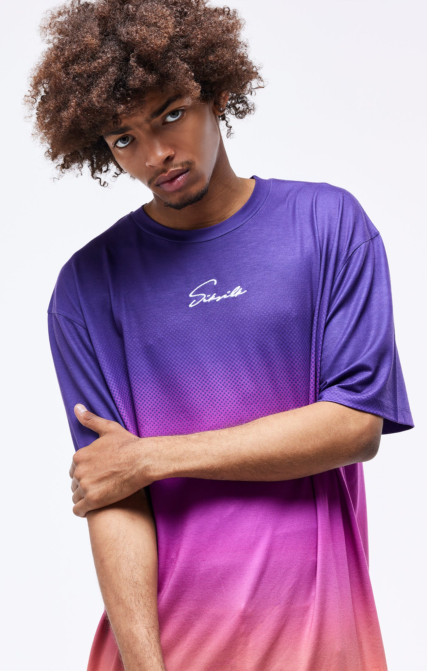Load image into Gallery viewer, SikSilk Retro Flash Relaxed Fit Tee - Purple Pink &amp; Orange
