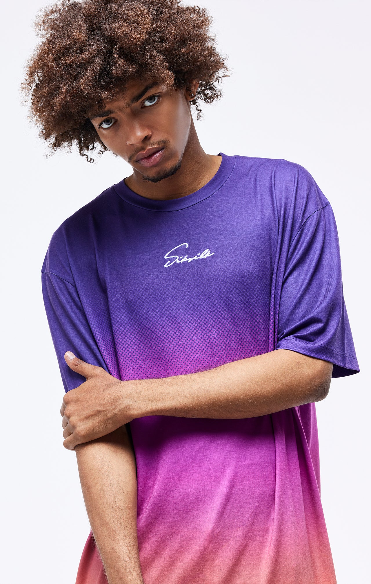 SikSilk Retro Flash Relaxed Fit Tee - Purple Pink & Orange