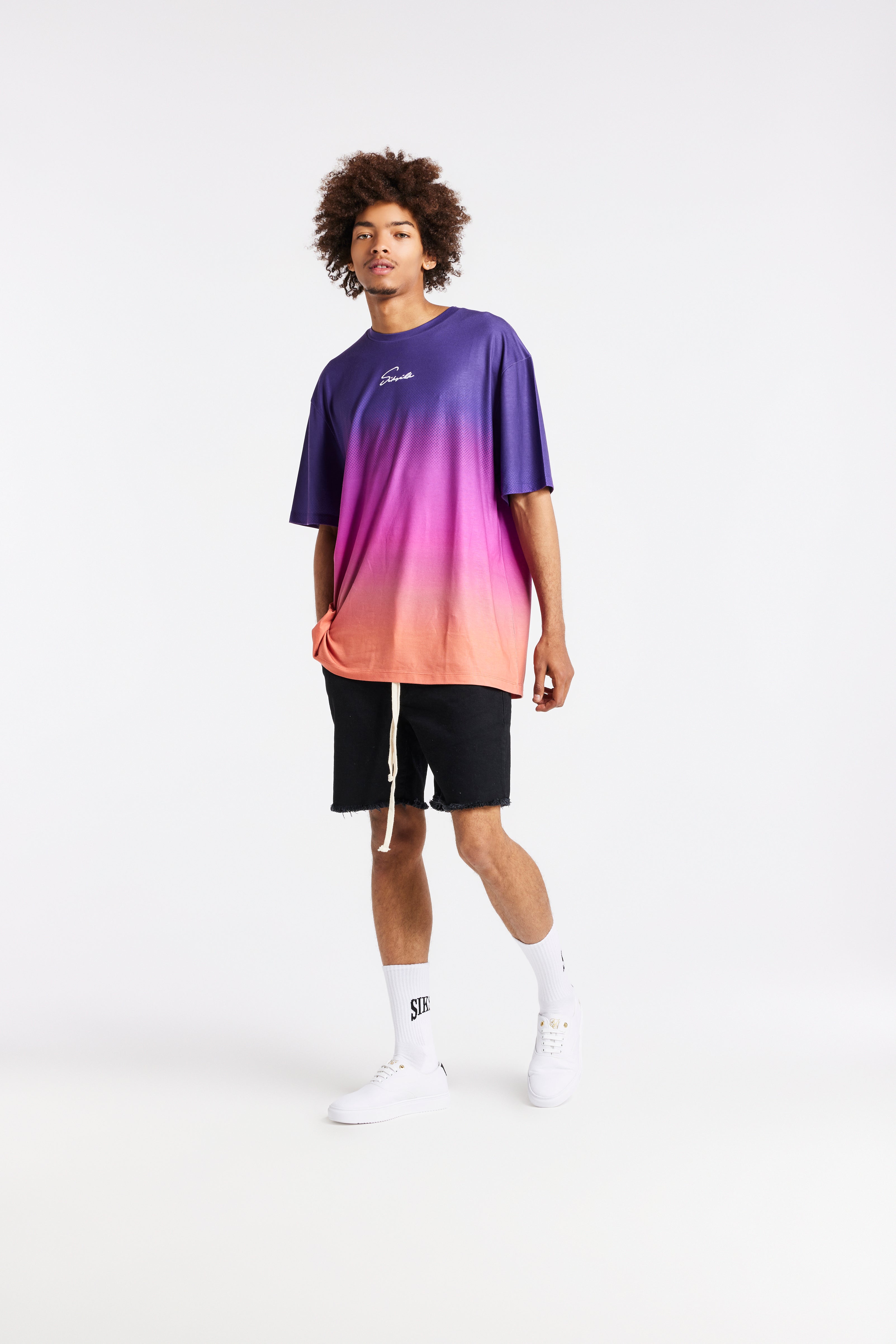 Load image into Gallery viewer, SikSilk Retro Flash Relaxed Fit Tee - Purple Pink &amp; Orange (3)