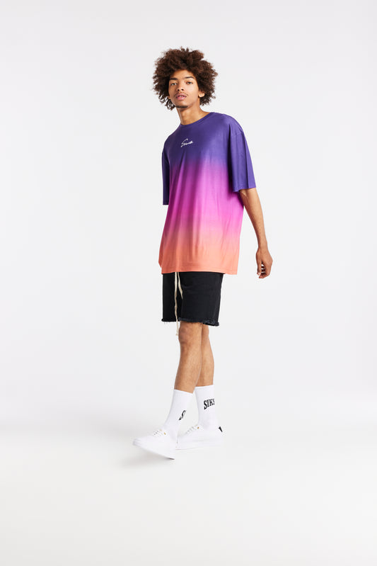 SikSilk Retro Flash Relaxed Fit Tee - Purple Pink & Orange