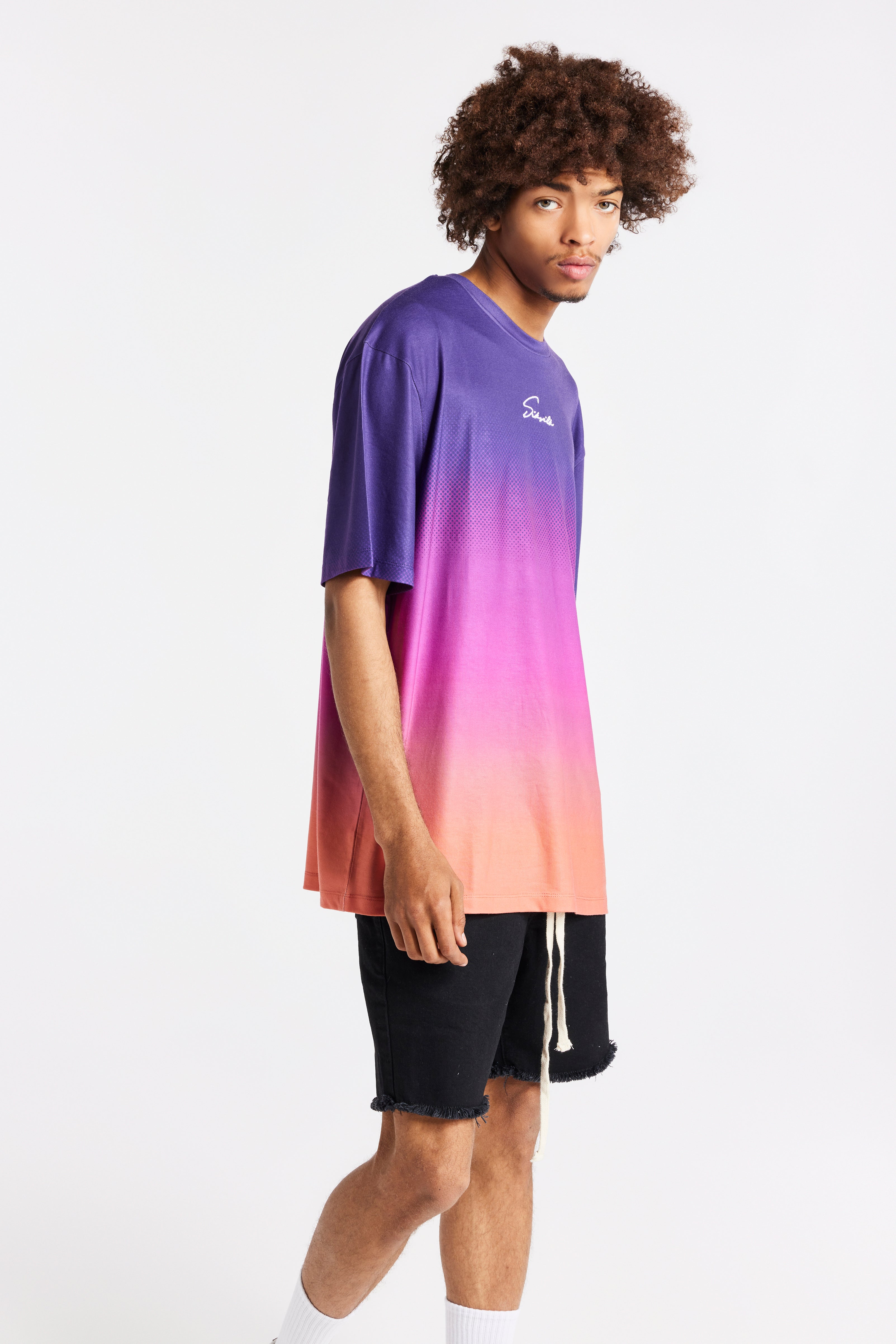 Load image into Gallery viewer, SikSilk Retro Flash Relaxed Fit Tee - Purple Pink &amp; Orange (2)