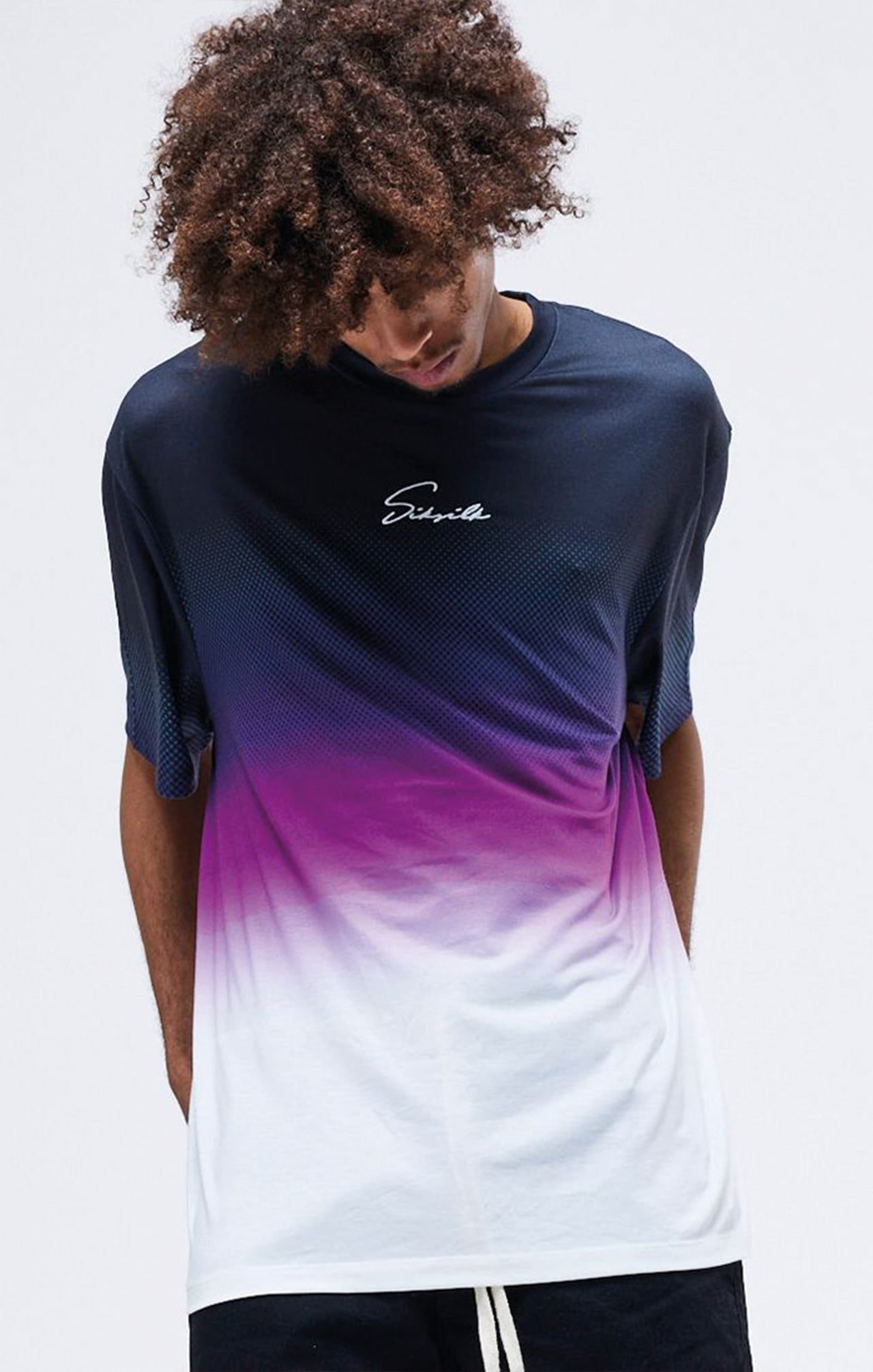 SikSilk Retro Flash Relaxed Fit Tee - Black Teal & Pink