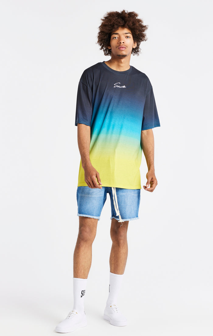 Load image into Gallery viewer, SikSilk Retro Flash Relaxed Fit Tee - Black Teal &amp; Lime (5)