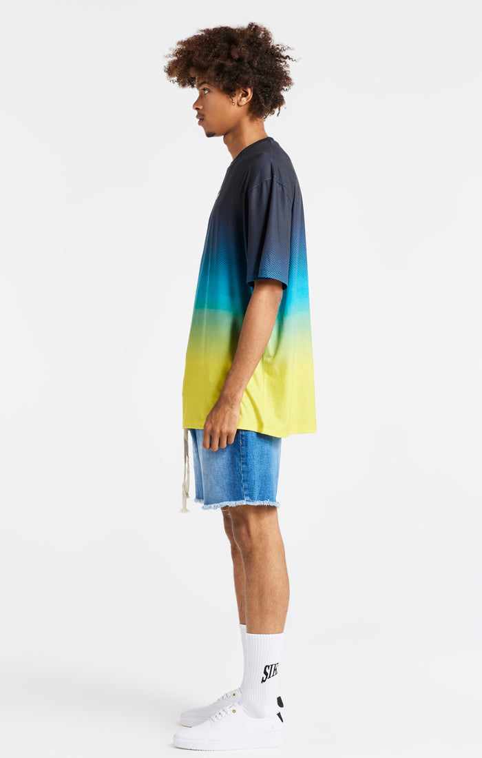 Load image into Gallery viewer, SikSilk Retro Flash Relaxed Fit Tee - Black Teal &amp; Lime (6)