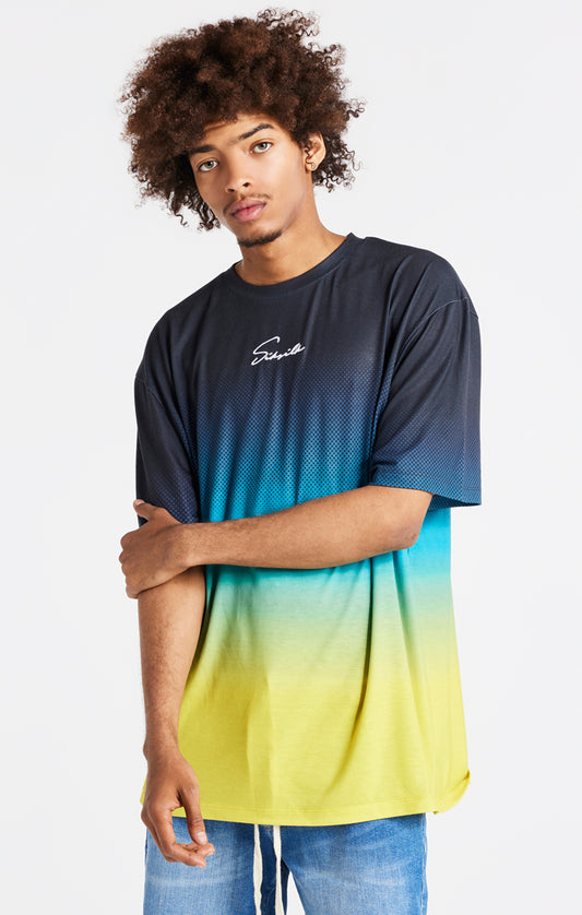SikSilk Retro Flash Relaxed Fit Tee - Black Teal & Lime