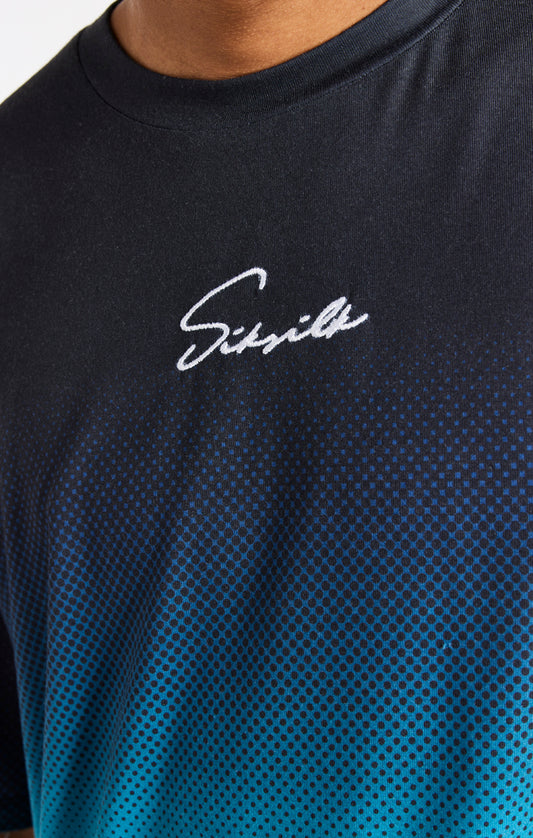 SikSilk Retro Flash Relaxed Fit Tee - Black Teal & Lime