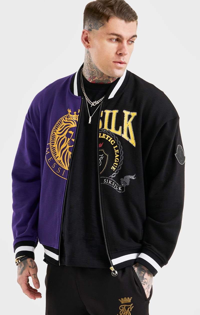 Messi x SikSilk Retro Varsity Bomber Jacket - Black & Purple