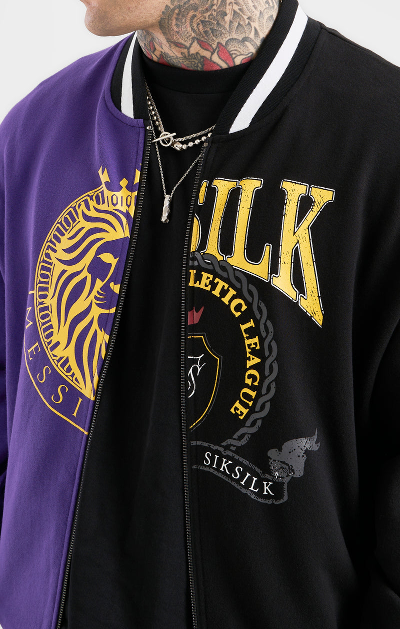 Messi x SikSilk Retro Varsity Bomber Jacket - Black & Purple (1)
