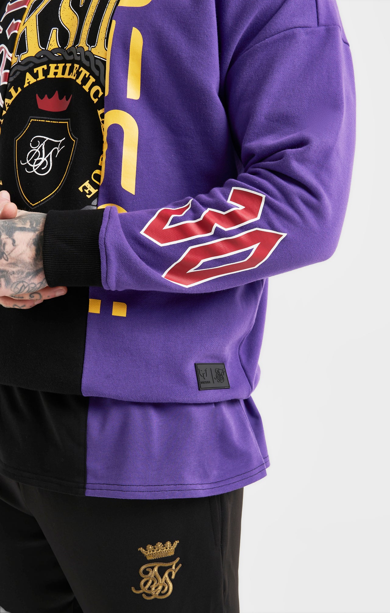 Messi x SikSilk Retro Varsity  Crew Sweater - Black & Purple (1)